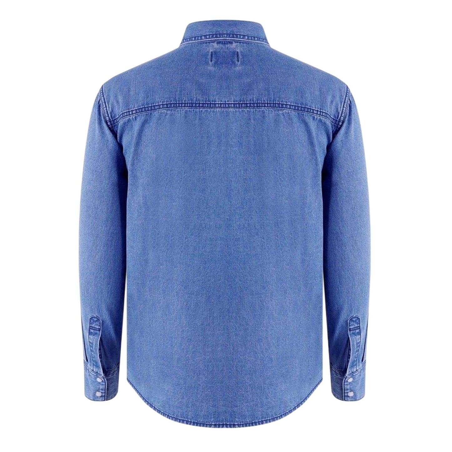 Mid Wash - Back - Lee Cooper Mens Denim Collared Long-Sleeved Shirt