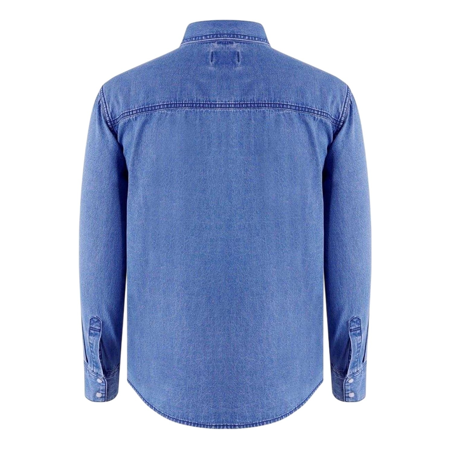 Mid Wash - Back - Lee Cooper Mens Denim Collared Long-Sleeved Shirt
