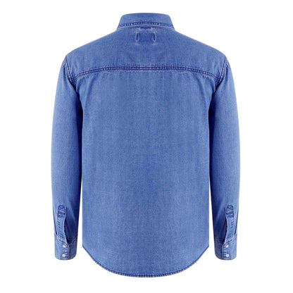 Mid Wash - Back - Lee Cooper Mens Denim Collared Long-Sleeved Shirt
