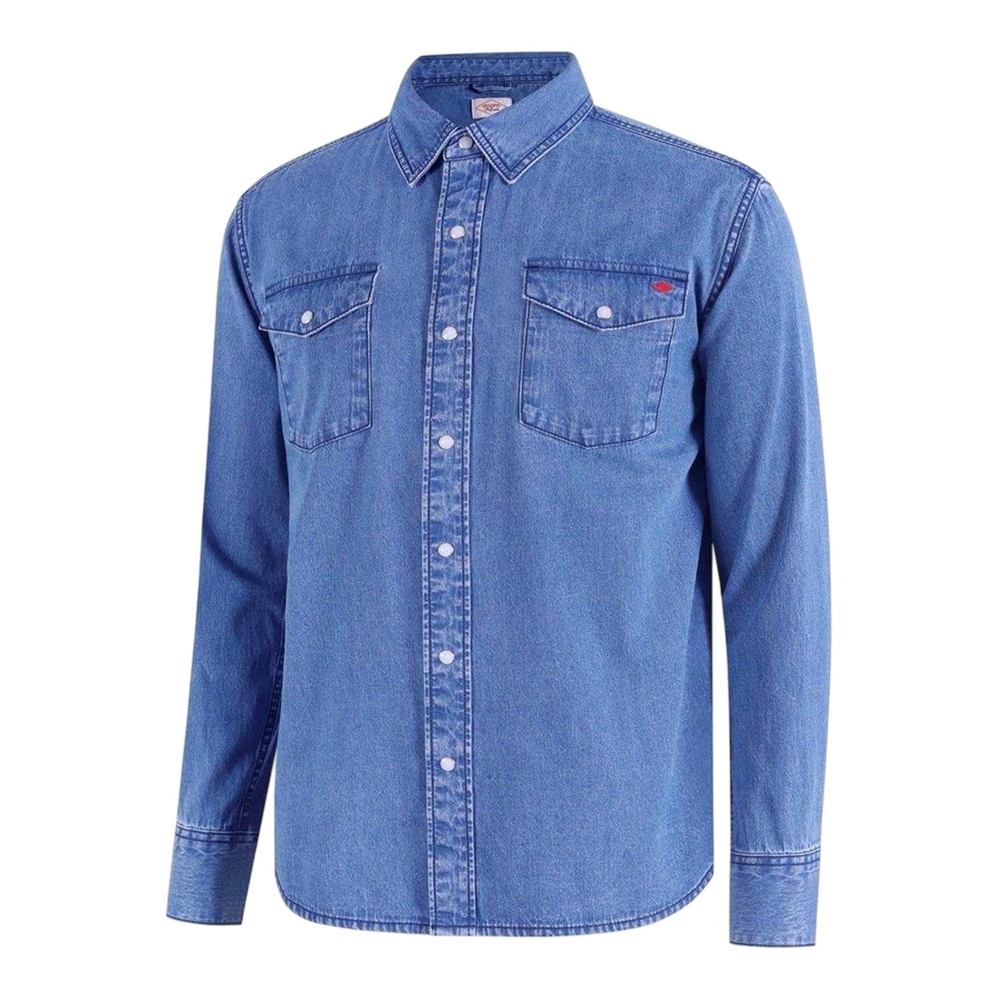 Mid Wash - Side - Lee Cooper Mens Denim Collared Long-Sleeved Shirt
