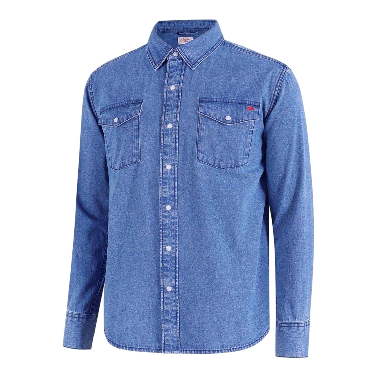 Mid Wash - Side - Lee Cooper Mens Denim Collared Long-Sleeved Shirt
