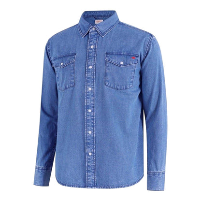 Mid Wash - Side - Lee Cooper Mens Denim Collared Long-Sleeved Shirt