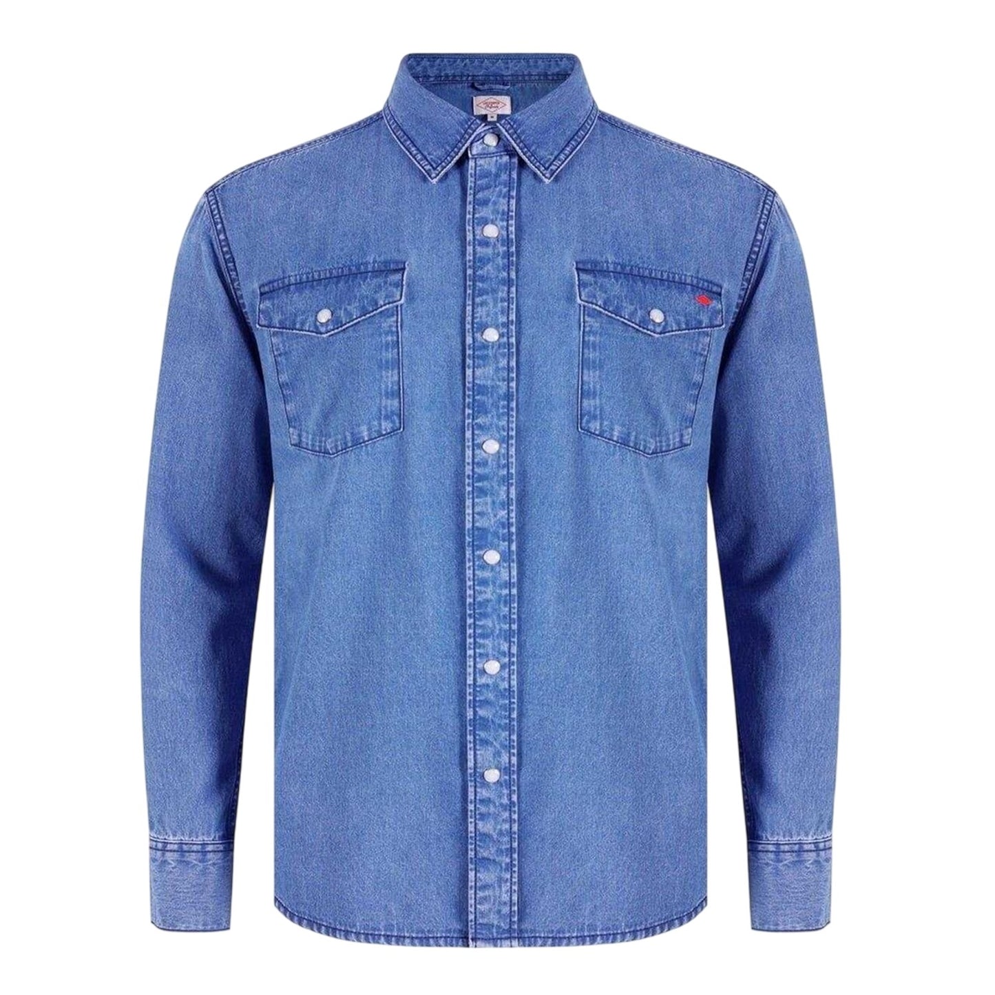 Mid Wash - Front - Lee Cooper Mens Denim Collared Long-Sleeved Shirt