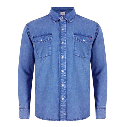 Mid Wash - Front - Lee Cooper Mens Denim Collared Long-Sleeved Shirt