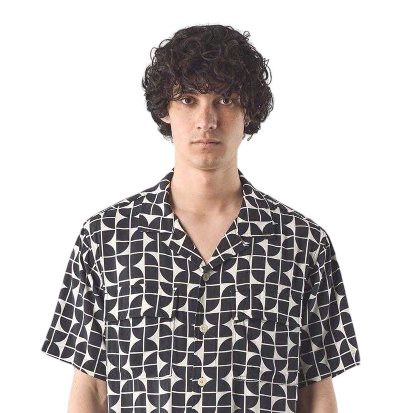 Black - Side - Pretty Green Mens Bauhaus Regular Short-Sleeved Shirt