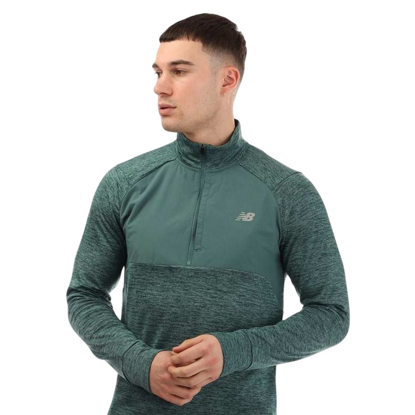 Green - Side - New Balance Mens Heat Grid Half Zip Athletic Top