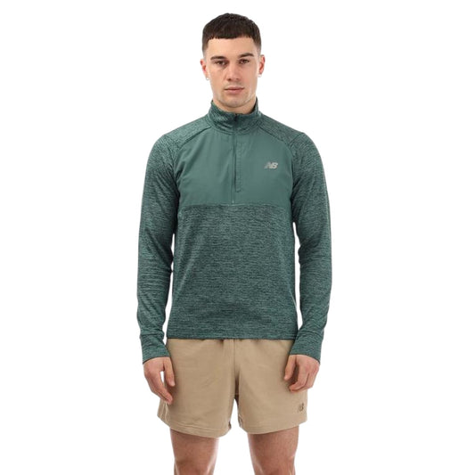 Green - Front - New Balance Mens Heat Grid Half Zip Athletic Top