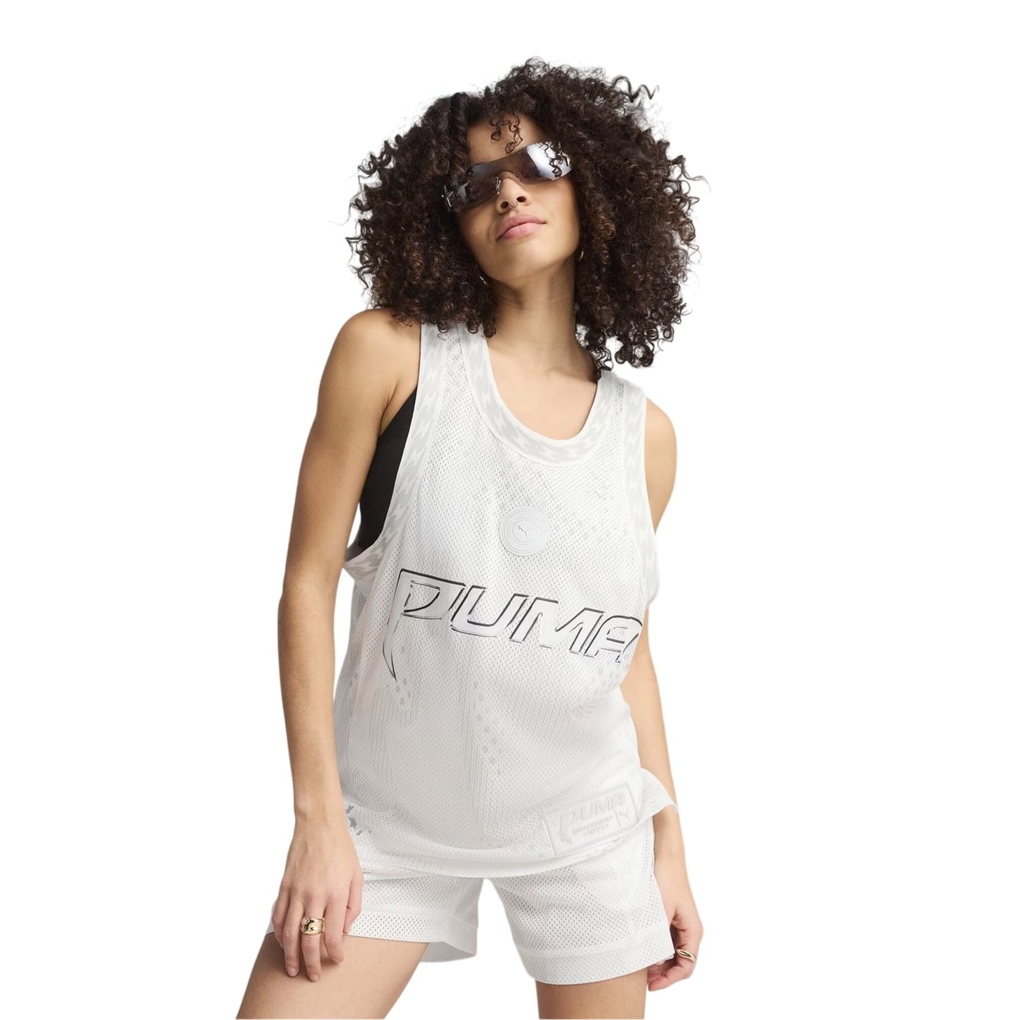 Puma White - Side - Puma Womens-Ladies Mesh Performance Basketball Jersey