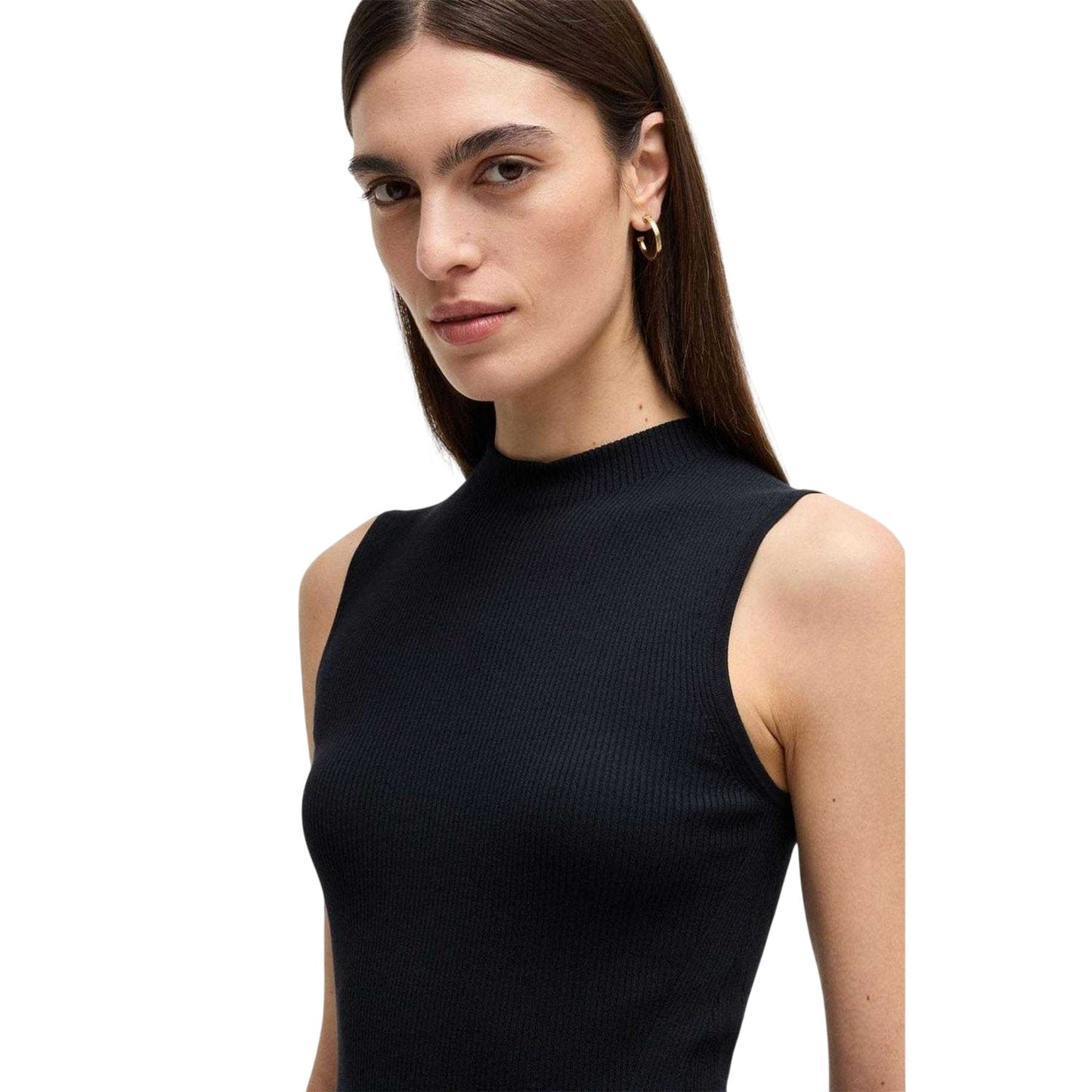 Dark Blue - Side - Boss Womens-Ladies Feskies Ribbed Mock Neck Sleeveless Top