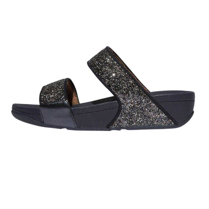 Navy - Back - FitFlop Womens-Ladies Lulu Glitter Standard Wedge Sliders
