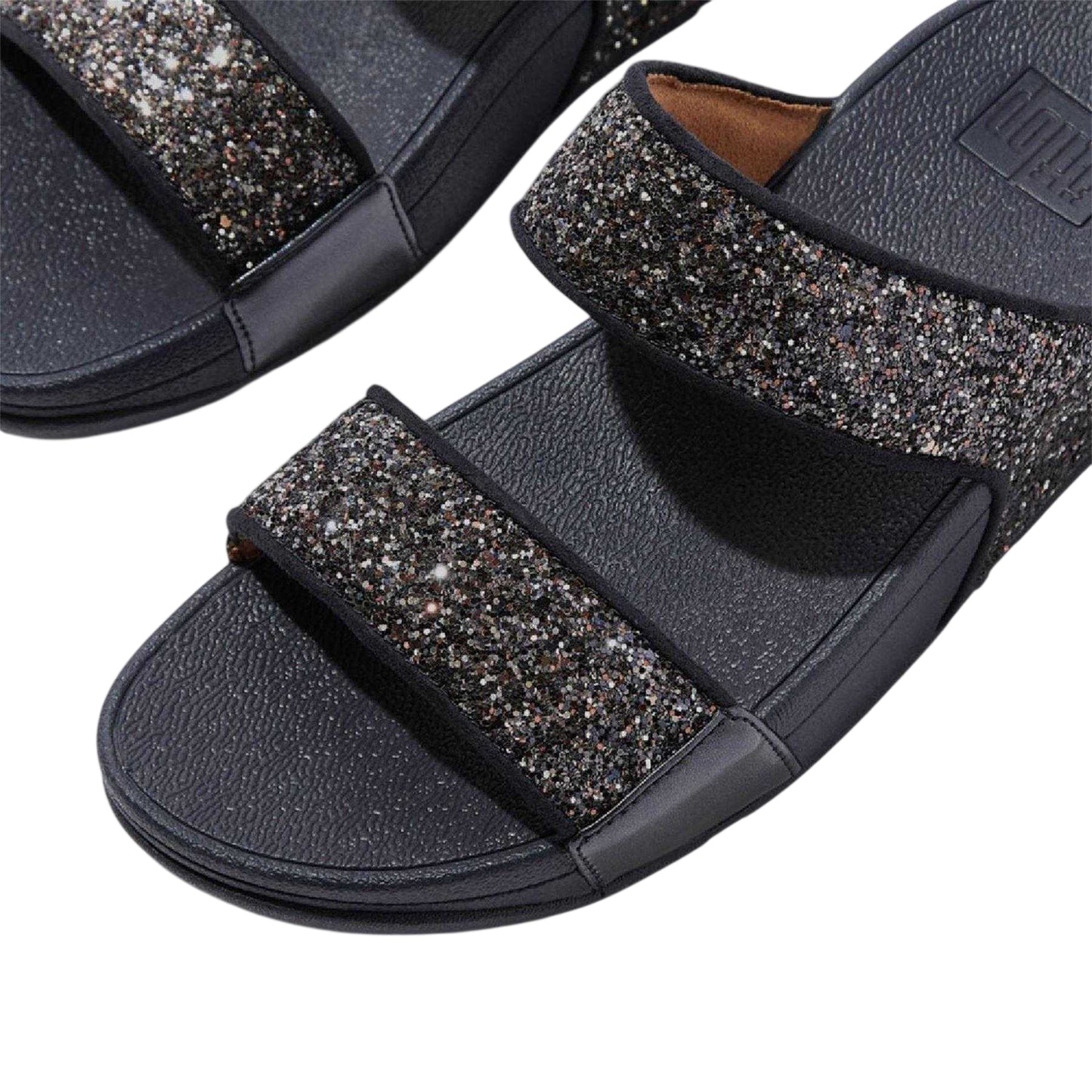 Navy - Side - FitFlop Womens-Ladies Lulu Glitter Standard Wedge Sliders
