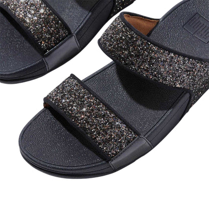 Navy - Side - FitFlop Womens-Ladies Lulu Glitter Standard Wedge Sliders