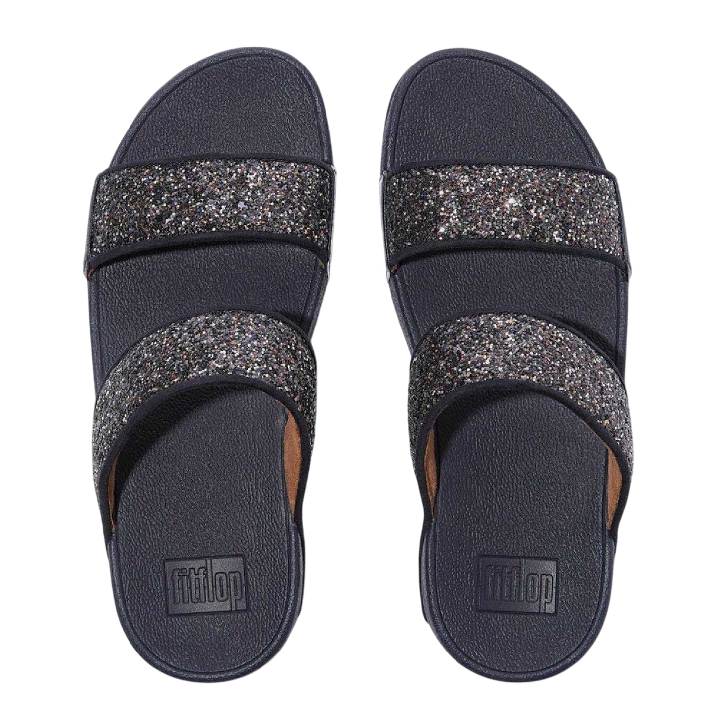 Navy - Pack Shot - FitFlop Womens-Ladies Lulu Glitter Standard Wedge Sliders
