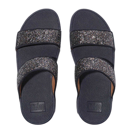Navy - Pack Shot - FitFlop Womens-Ladies Lulu Glitter Standard Wedge Sliders