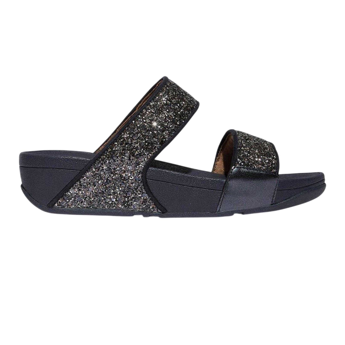 Navy - Front - FitFlop Womens-Ladies Lulu Glitter Standard Wedge Sliders