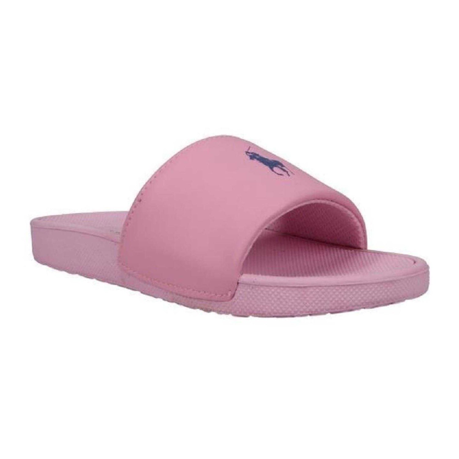 Pink-Blue - Front - Ralph Lauren Childrens-Kids Polo Logo Flatform Slides