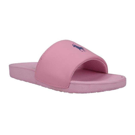 Pink-Blue - Front - Ralph Lauren Childrens-Kids Polo Logo Flatform Slides