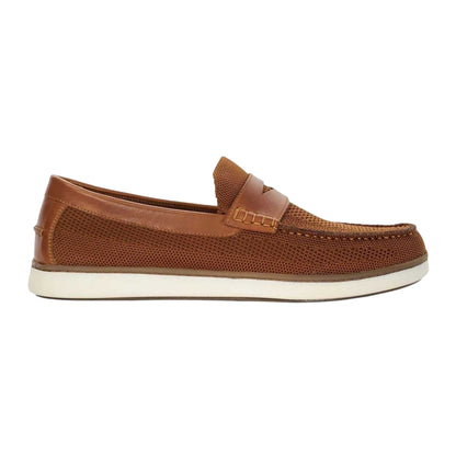 Tan - Side - Dune London Mens Berklee Knitted Moc Toe Flat Penny Loafers