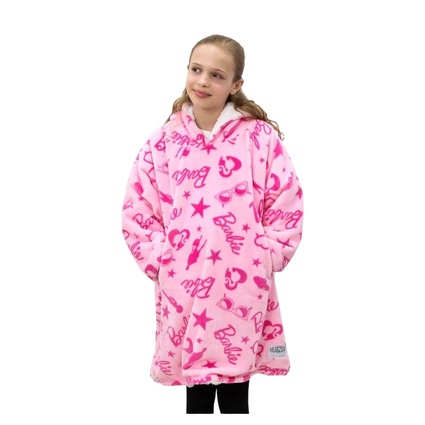 Pink - Back - Barbie Childrens-Kids All-Over Print Hoodie Blanket