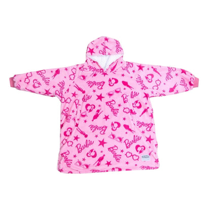 Pink - Front - Barbie Childrens-Kids All-Over Print Hoodie Blanket