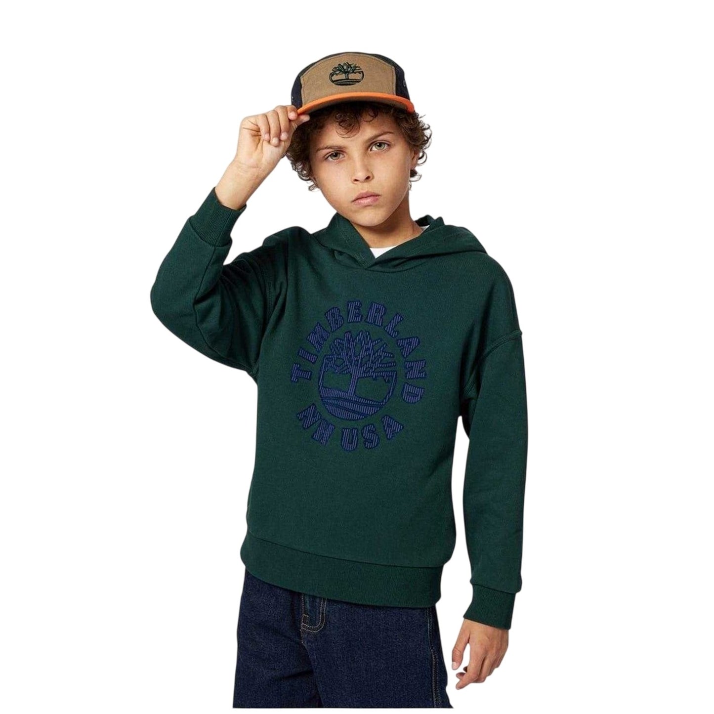 Dark Green - Side - Timberland Childrens-Kids Large Logo Hoodie