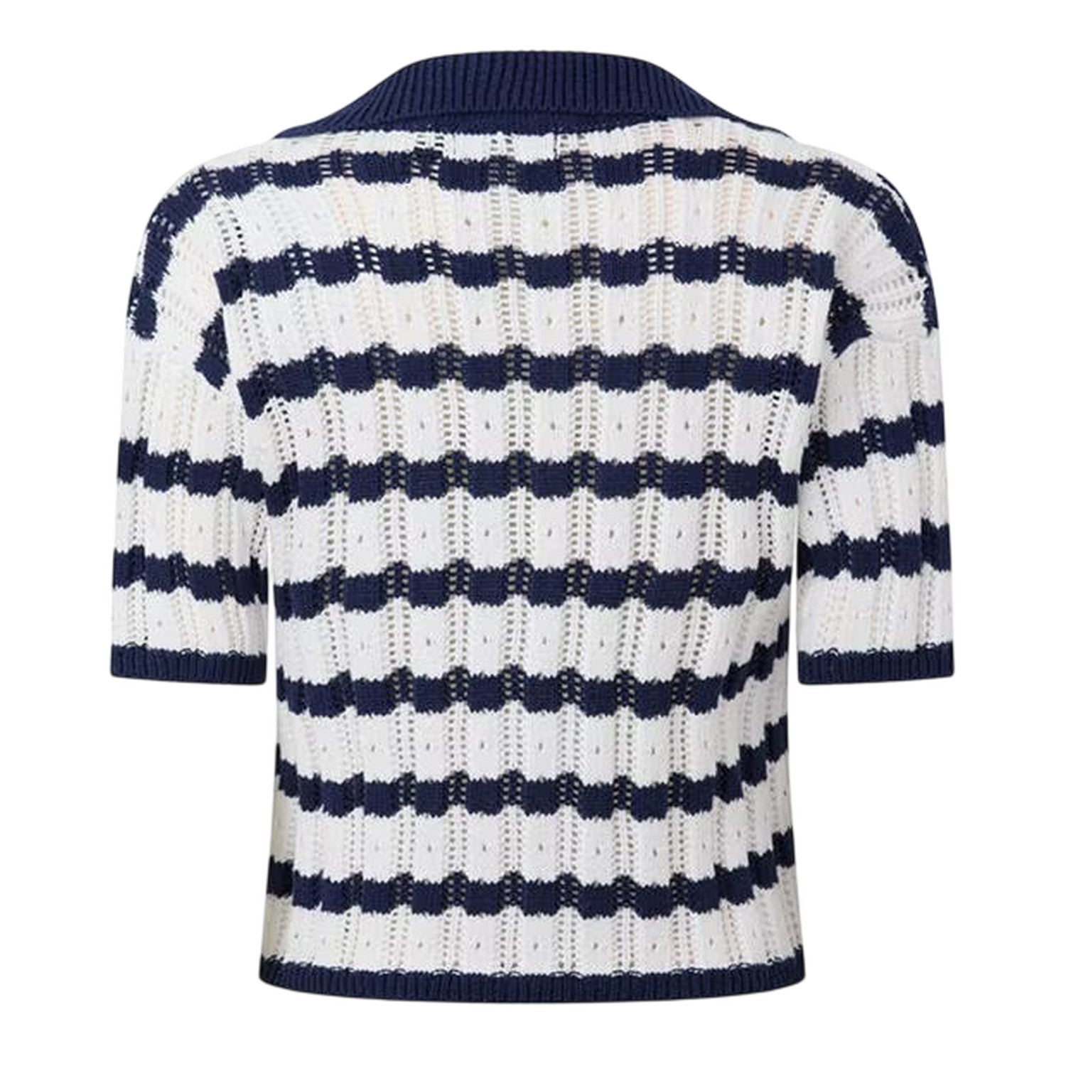 Navy-Cream - Back - I Saw It First Womens-Ladies Striped Crochet Detail Crop Top