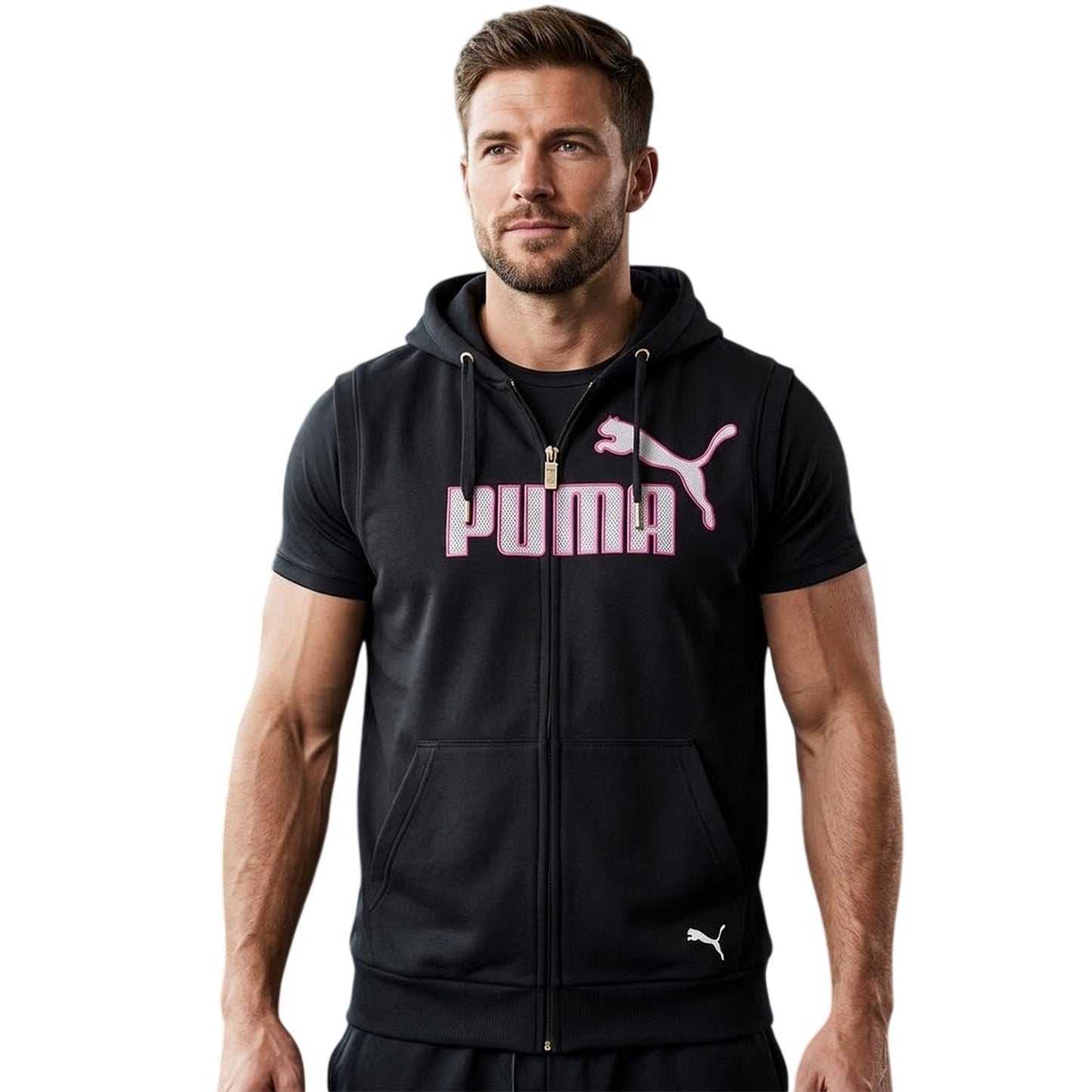 Black - Side - Puma Mens Logo Sleeveless Jacket