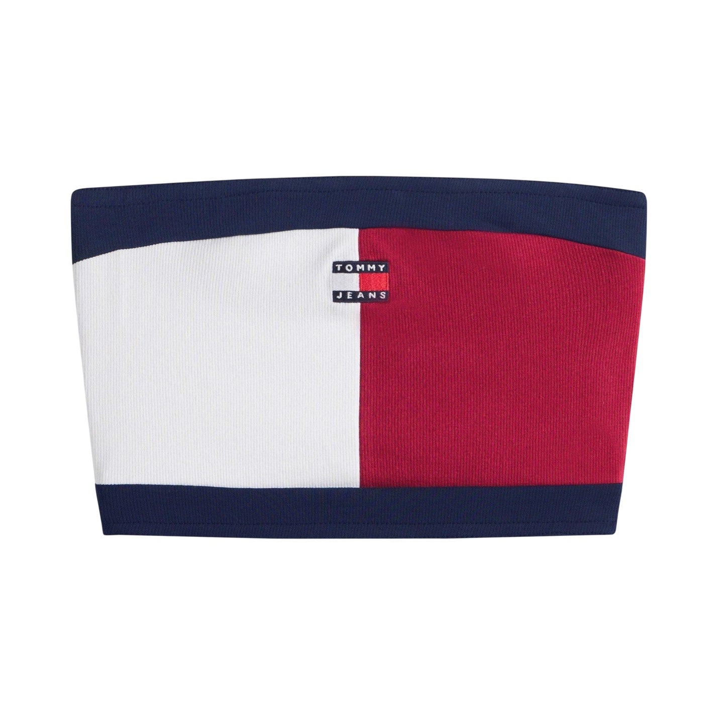 Cerise-White-Navy - Front - Tommy Jeans Womens-Ladies Flag Ribbed Logo Tube Top