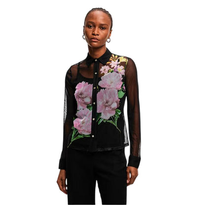Black - Side - Karl Lagerfeld Womens-Ladies Floral Mesh Shirt