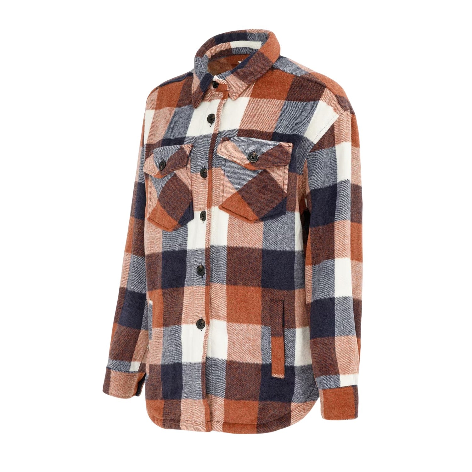 Brown - Side - Miso Womens-Ladies Plaid Wool Shirt