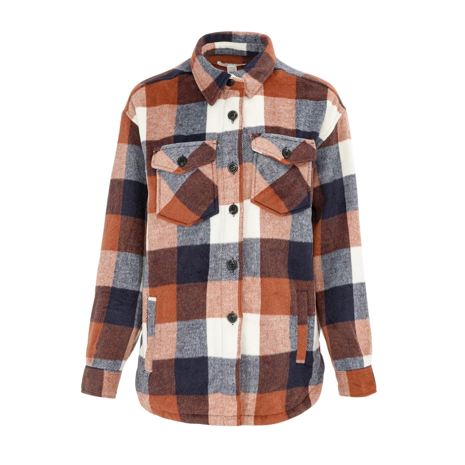 Brown - Front - Miso Womens-Ladies Plaid Wool Shirt