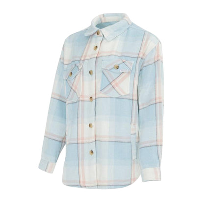 Light Blue - Side - Miso Womens-Ladies Plaid Wool Shirt