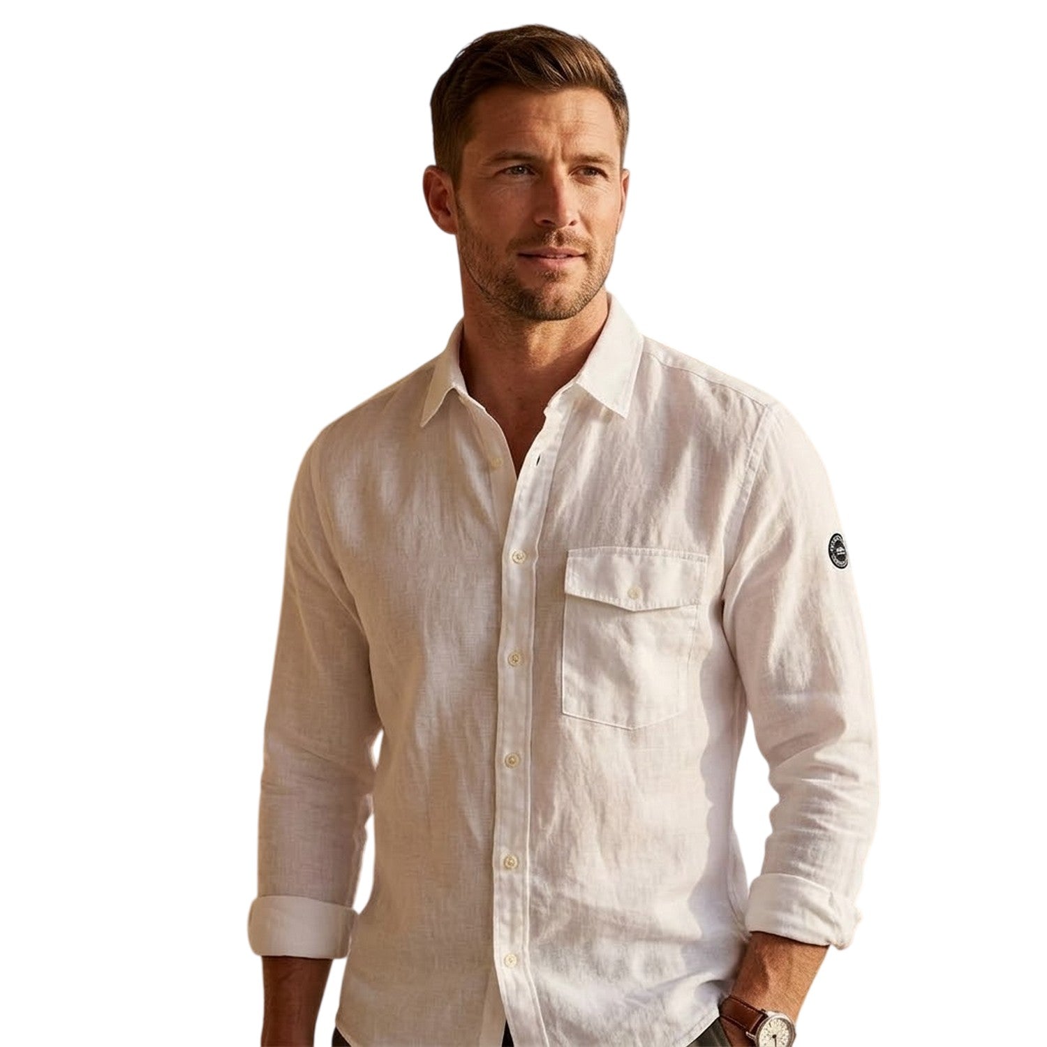 White - Side - Belstaff Mens Scales Linen Shirt