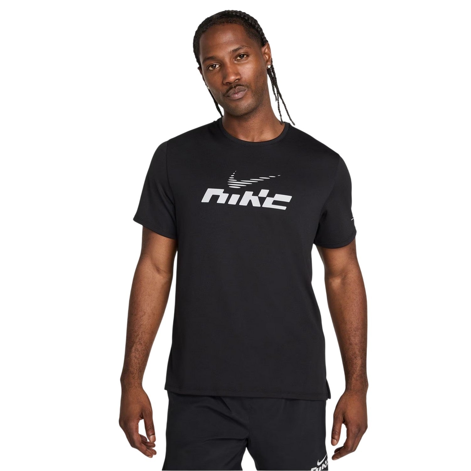 Black-Reflective - Front - Nike Mens Miler Swoosh Dri-FIT UV Protection T-Shirt
