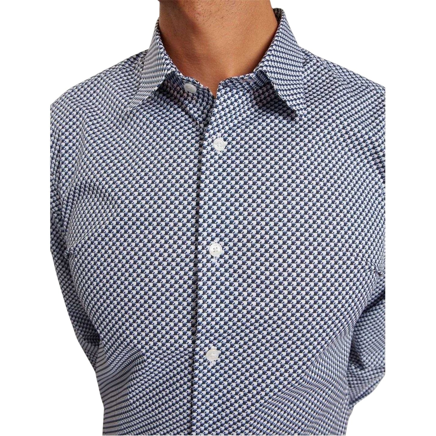 Navy - Side - Ted Baker Mens Geometric Pattern Shirt