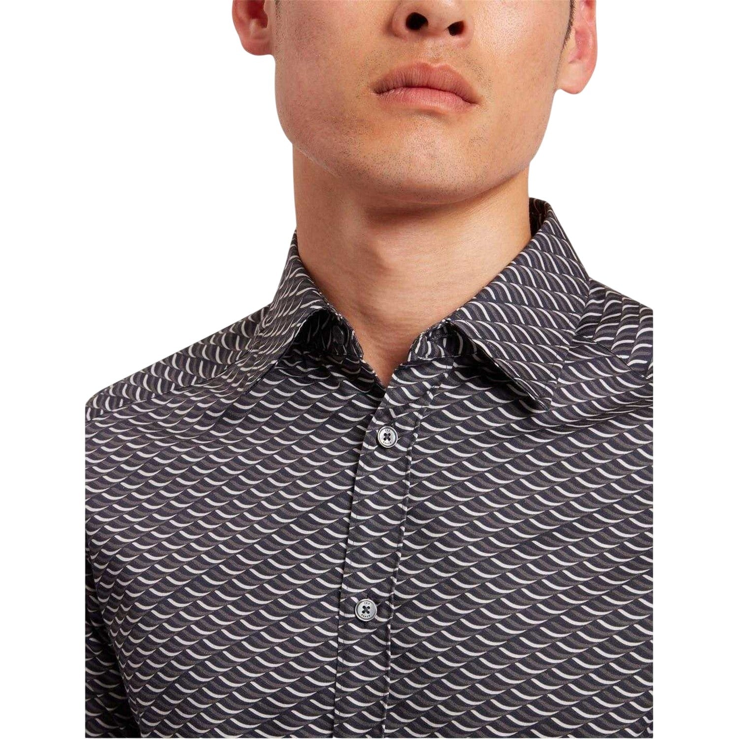 Dark Grey - Side - Ted Baker Mens Geometric Collared Shirt