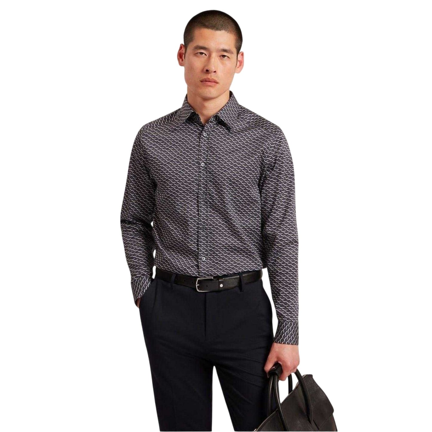 Dark Grey - Lifestyle - Ted Baker Mens Geometric Collared Shirt