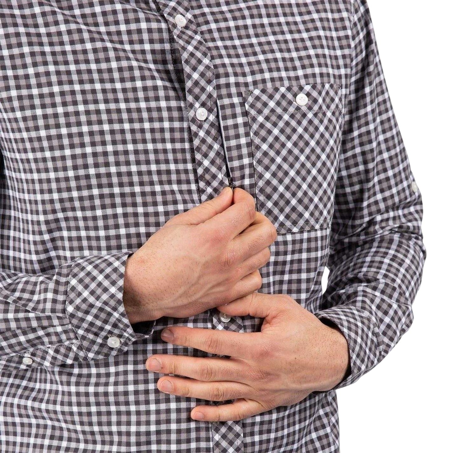 Grey - Side - Trespass Mens Checked Regular Long-Sleeved Shirt