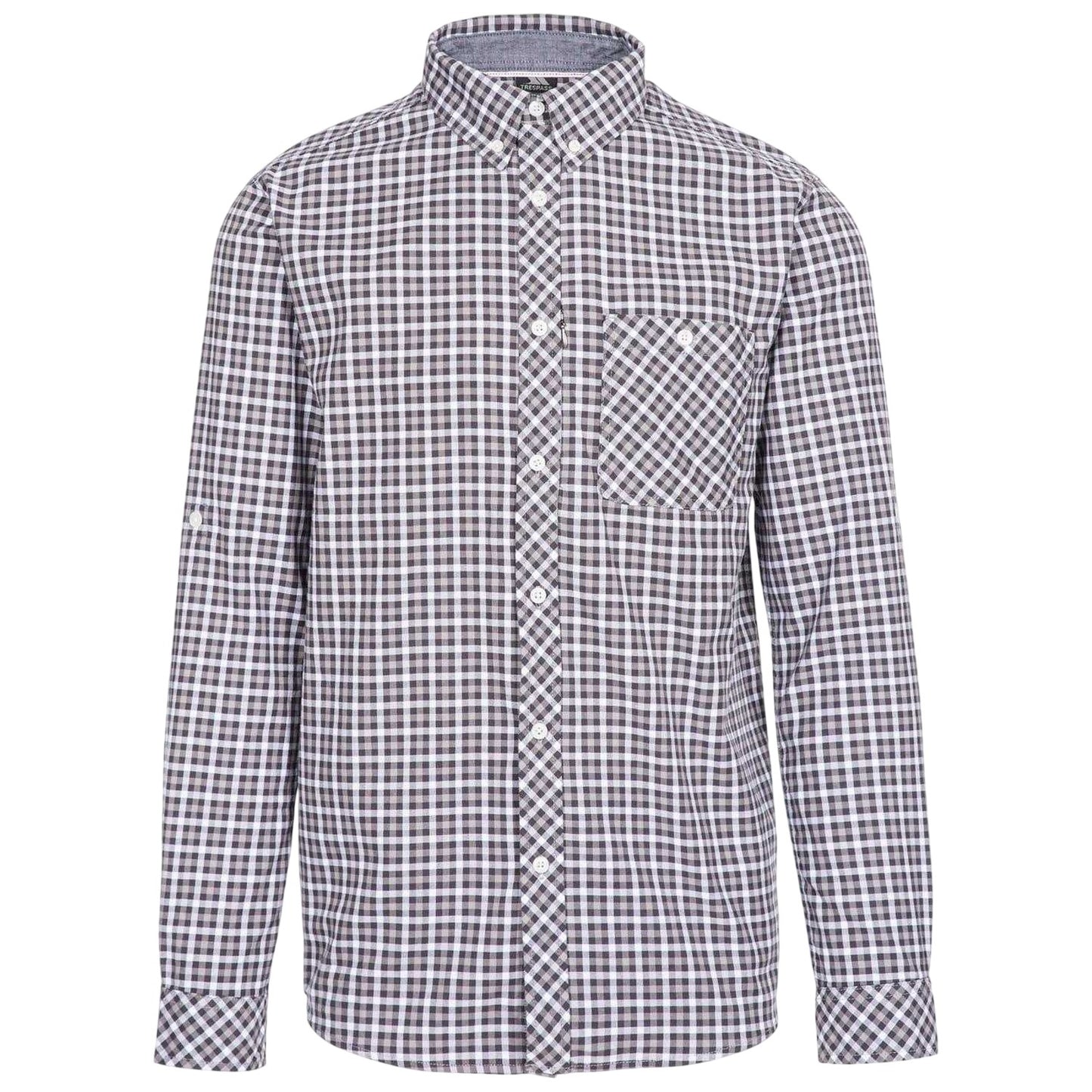 Grey - Front - Trespass Mens Checked Regular Long-Sleeved Shirt