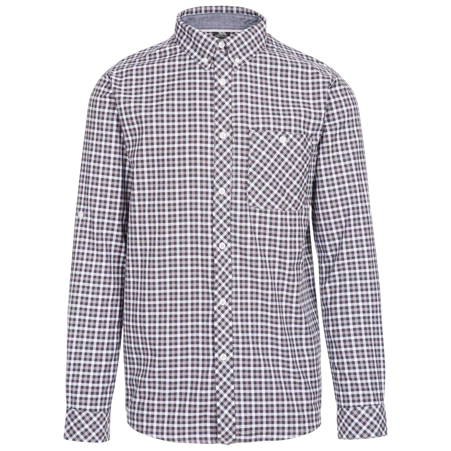 Grey - Front - Trespass Mens Checked Regular Long-Sleeved Shirt