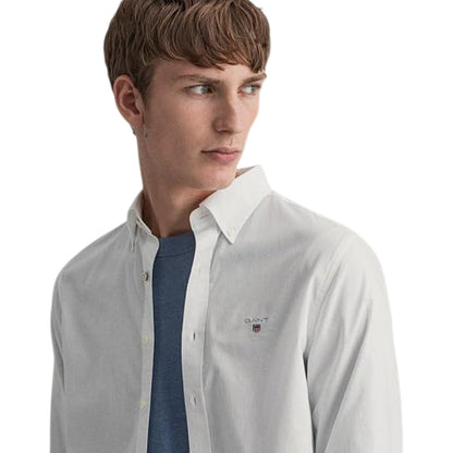 White - Side - Gant Mens Pique Regular Long-Sleeved Shirt