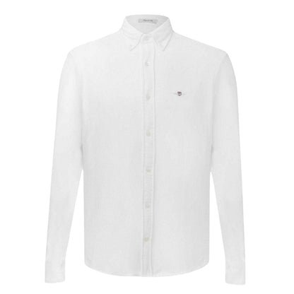 White - Front - Gant Mens Pique Regular Long-Sleeved Shirt
