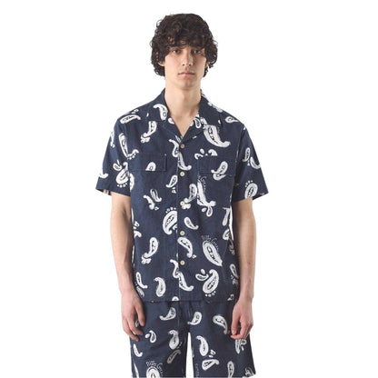 Navy - Side - Pretty Green Mens Widnes Paisley Regular Shirt