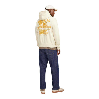 Antique White - Pack Shot - Jack And Jones Mens Lettering Hoodie