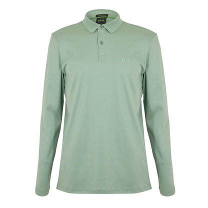 Green - Front - Boss Mens Pirol Logo Long-Sleeved Polo Shirt