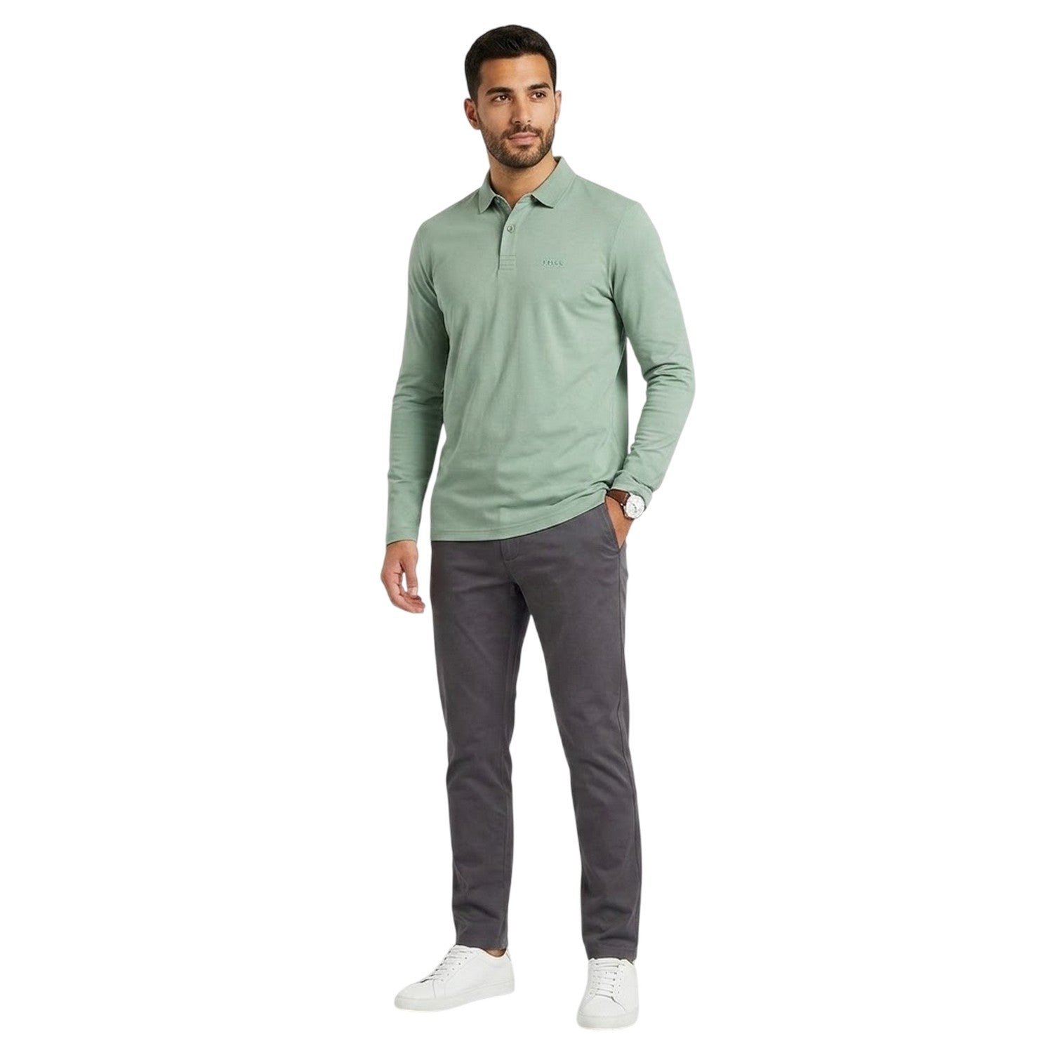 Green - Lifestyle - Boss Mens Pirol Logo Long-Sleeved Polo Shirt
