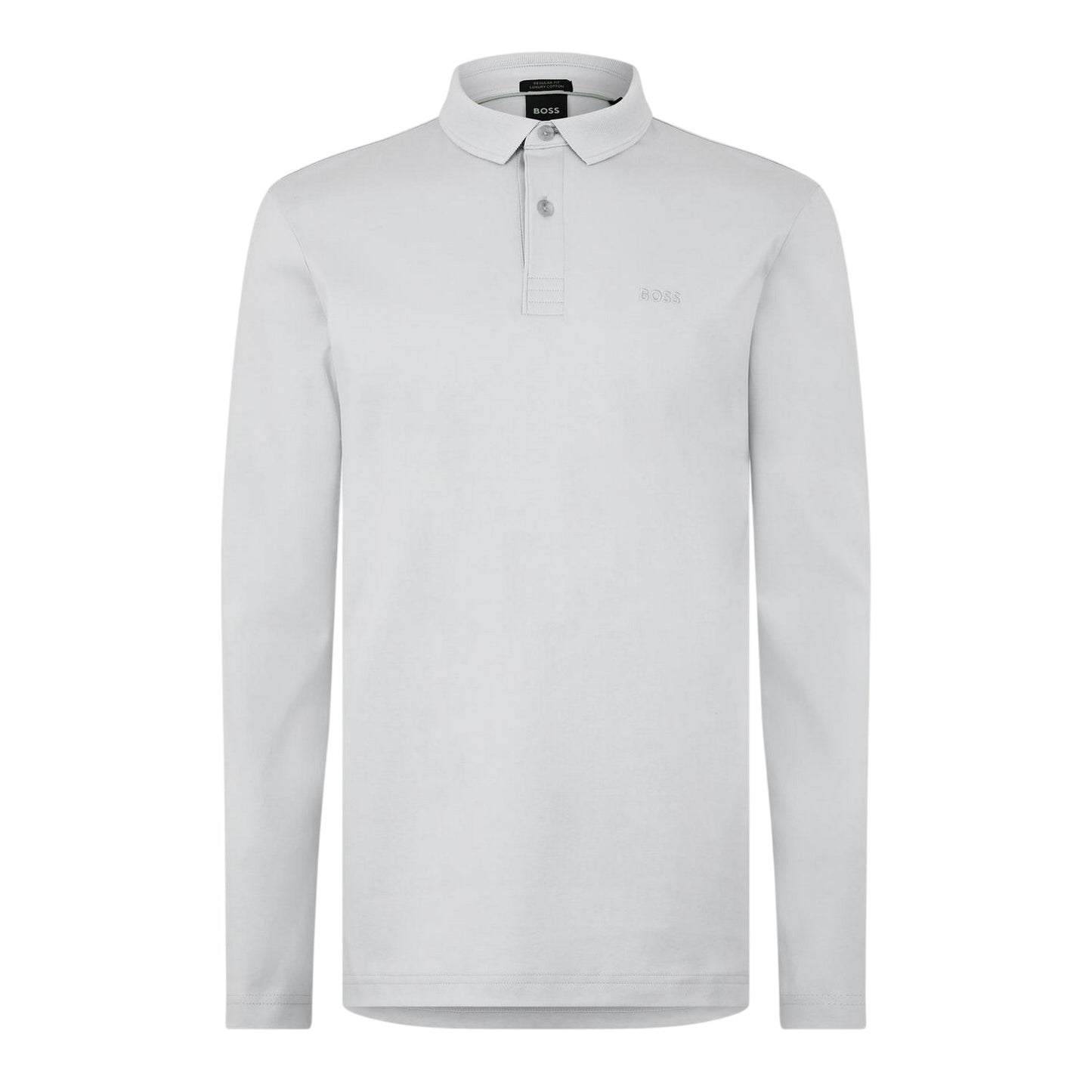 Light Grey - Front - Boss Mens Pirol Logo Long-Sleeved Polo Shirt