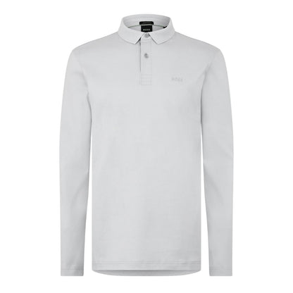Light Grey - Front - Boss Mens Pirol Logo Long-Sleeved Polo Shirt