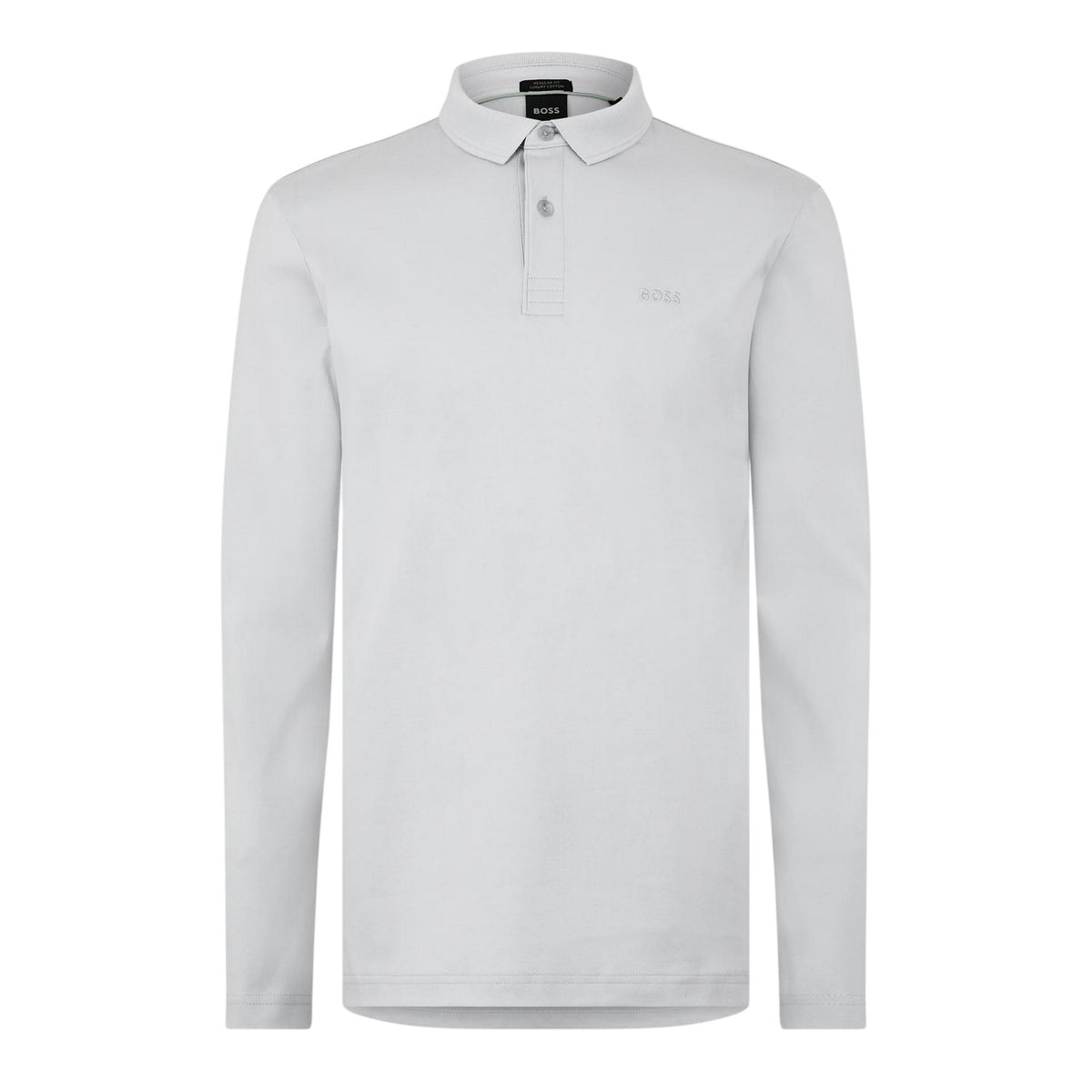 Light Grey - Front - Boss Mens Pirol Logo Long-Sleeved Polo Shirt
