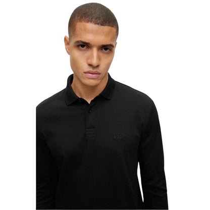 Black - Side - Boss Mens Pirol Logo Long-Sleeved Polo Shirt